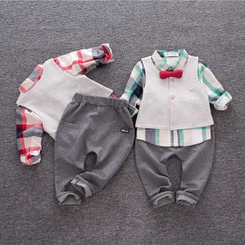 

Spring Autumn Baby Boys Girls Clothing Sets Waistcoat + Shirts + Pants 3pcs Kids Suits Cotton New 2018 Children Plaid Shirt