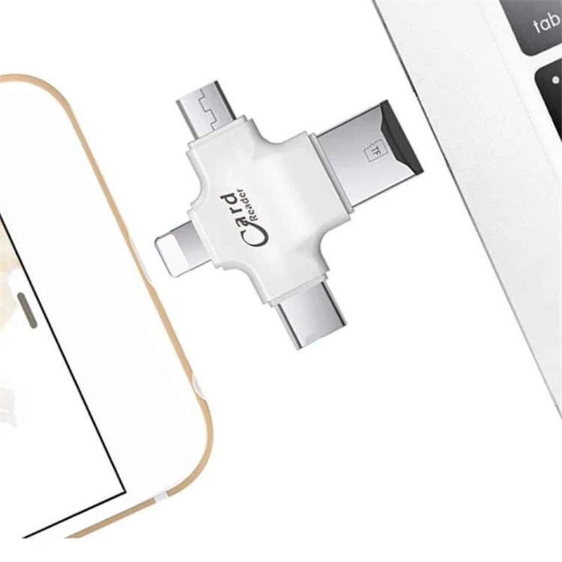 4 in 1 USB 2.0 OTG Lightning Type-C Memory Card Reader Micro SD Card Reader Adapter Converter for iPhone 7 8 Plus Samsung S8 S9