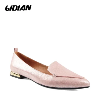 

LIDIAN I Luxury Woman Elegant Flats Solid Vintage Genuine Leather Sexy Pointed Toe Classic Low Heels Casual Office Lady shoe B53