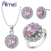 Almei Ювелирные комплекты с кристаллами серебро африканские бусы комплект украшений Parure Bijoux Femme Свадебные CZ Циркон Joyeria Bijouterie T538