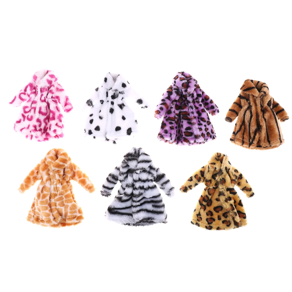 

High Quality Leopard Winter Fur Coat For Barbie Dolls Clothes Long Dress Vestido Coat for Doll Accessories