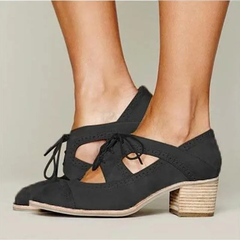 Новая весенняя женская обувь; обувь на высоком каблуке; женская повседневная обувь с круглым носком; женские туфли-лодочки; большие размеры; chaussures femme; WSH3332 - Цвет: Черный