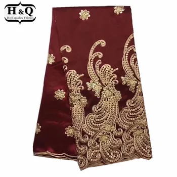 

2018 African George Lace Fabric,Super Quality Burgundy George Silks Lace Embroidered And Lot of Sequins For Sewing Dress/Party
