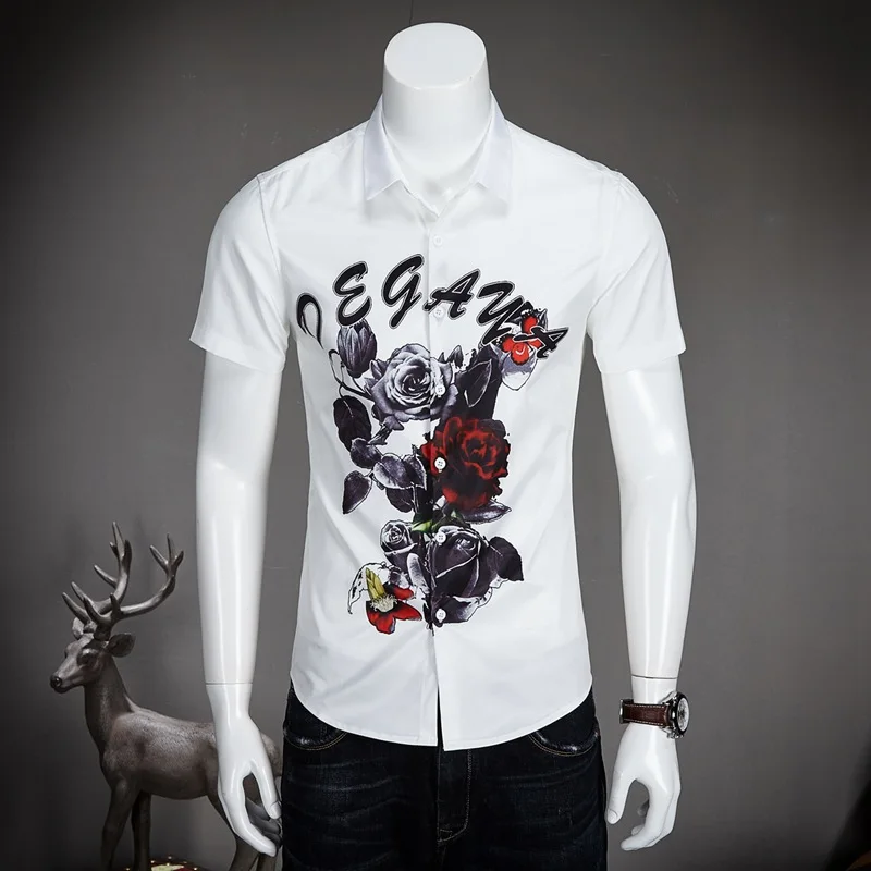 Новый Мужская Мода Дизайн летние красные и черные розы цифровой печати Camisa Повседневное masculina плюс Размеры Для мужчин; футболка с коротким