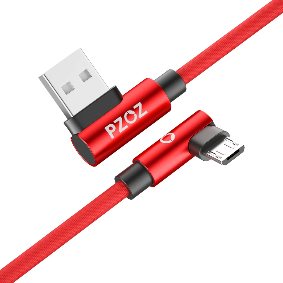 PZOZ 2 м Micro USB кабель 90 градусов L Тип шнур Microusb Android Быстрая зарядка данных адаптер для samsung Xiaomi телефон зарядное устройство кабель - Цвет: Red