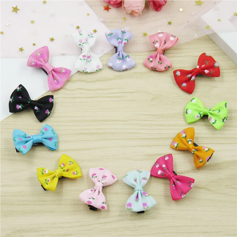 2PCS/LOT Rose Rrint Small Bows Hairpin For Girls Handmade Child Elastic Hair Bands Scrunchy Clip Accessories Kids 2018 |