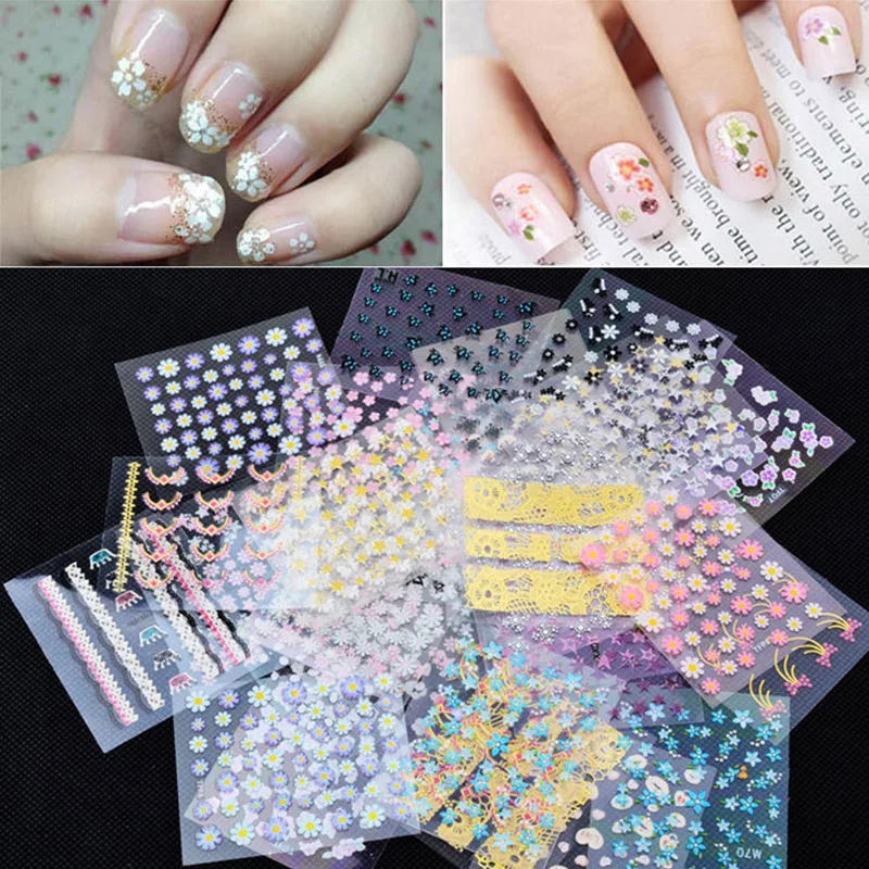 

50 Sheets 3d Nail Art Stickers Decals,High Quality Mix Color Flowers Leopard Design Nail Tips Decoration Manicure Tools