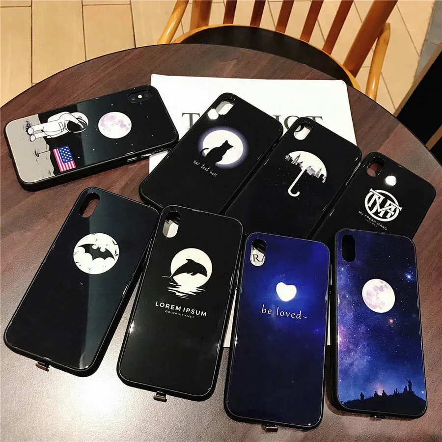 Smart Glowing Case for iPhone X 6S 7 8 Plus Lighting Mirror Glass Back Cover Mobile Phone Protective Case for iPhone 6 7 8 Funda (1)