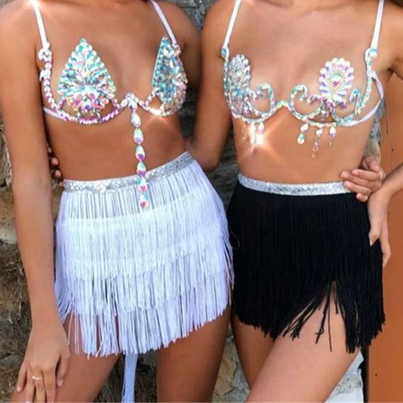 

Jazz Dance Costumes Sexy Tassel Mini Skirt Women Fringed Hip Scarf Skirts Rave Stage Outfit Nightclub Pole Dancing Clothes DT938