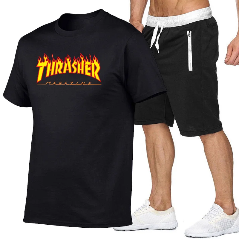 

2019 summer high quality suit T-shirt + shorts men's brand 2 pieces suit sport fashion casual T-shirt