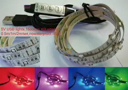 ТВ свет 1 м 2 м 5 V USB SMD светодиодные полосы 3528 гибкий RGB Цвет меняющийся светодиодный свет 16 Цвет комнатных растений с 3 ключа Мини-контроллер