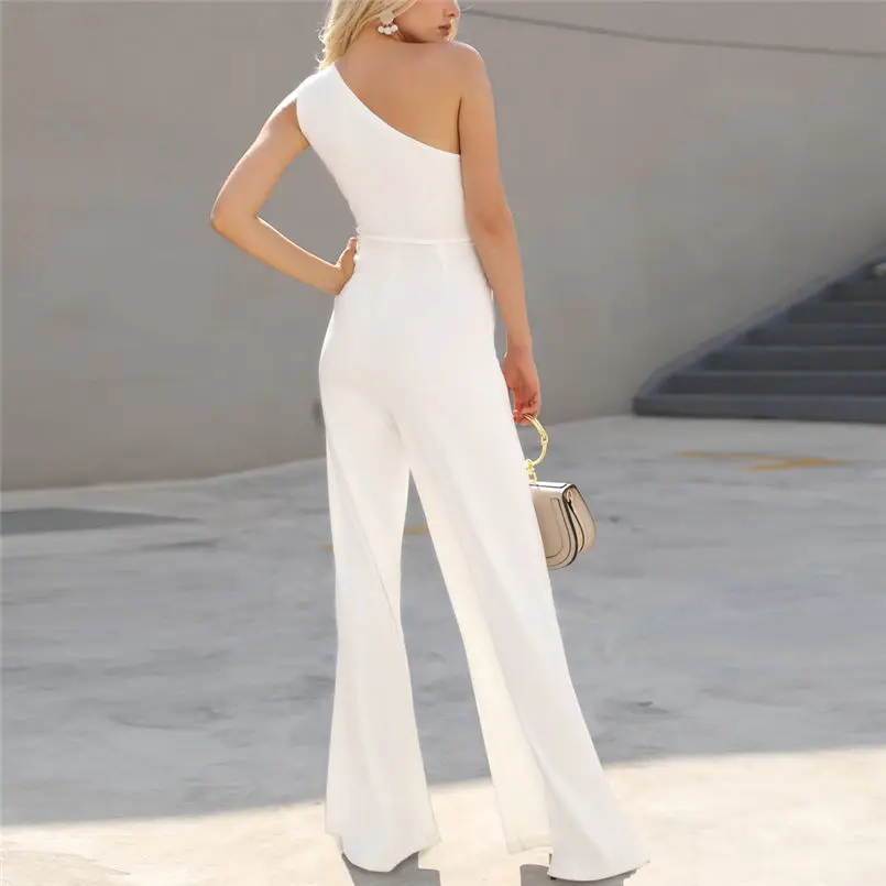  New Summer Women Fit Slim Solid High Waist Lace Up Sexy Off Shoulder Flare Jumpsuits Fashion Holiday Elegant  Jumpsuit #4R07  (13)