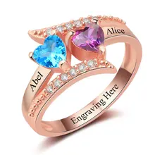 

Amxiu Personalized Wedding Ring Custom Two Names Rings 925 Sterling Silver Ring with Birthstones Name Ring For Women Accessories