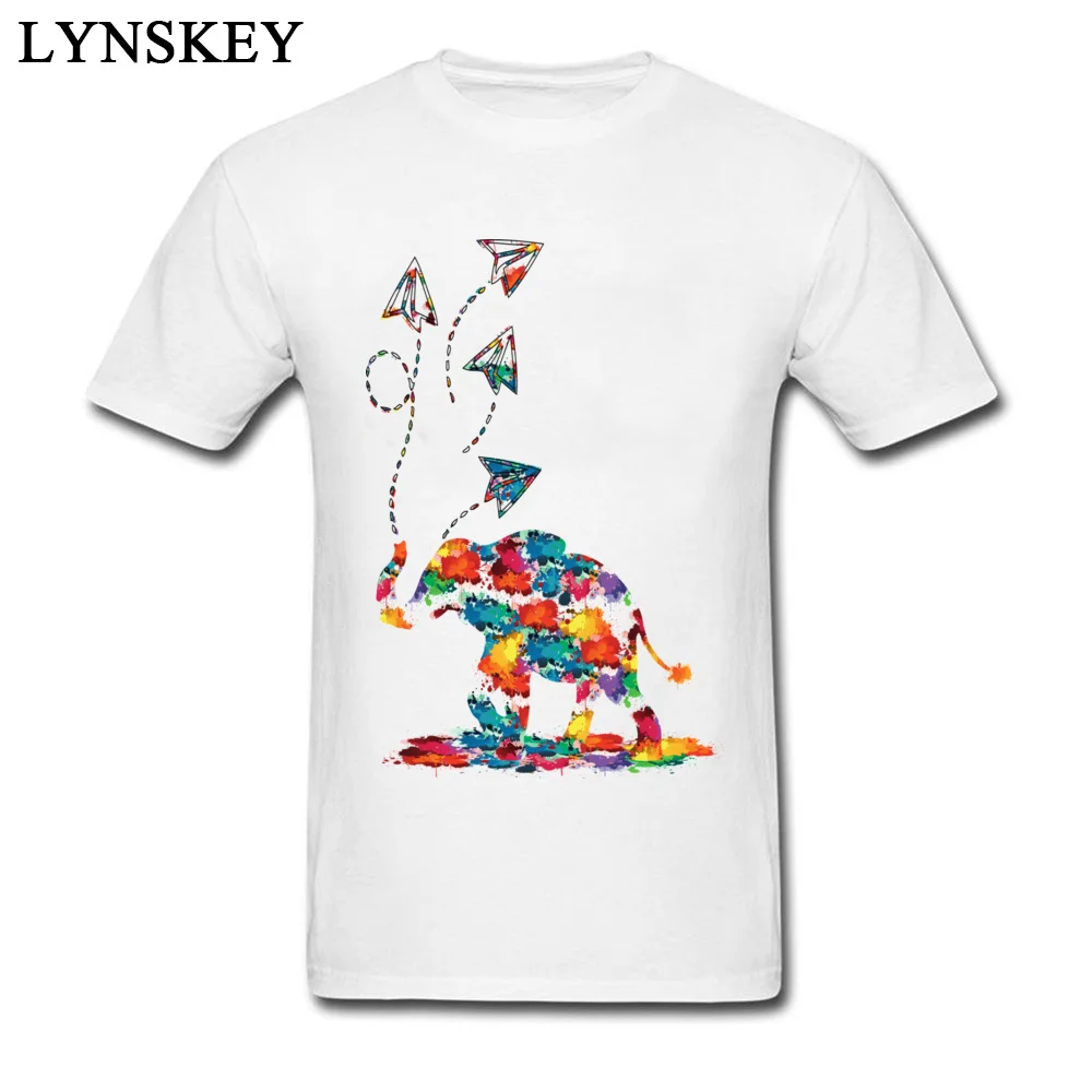 Rife 3D Printed T-Shirt Summer/Autumn Pure Cotton Crewneck Tops Shirt Short Sleeve Normal Paper planes Elephant Tee Shirts Paper planes Elephant white