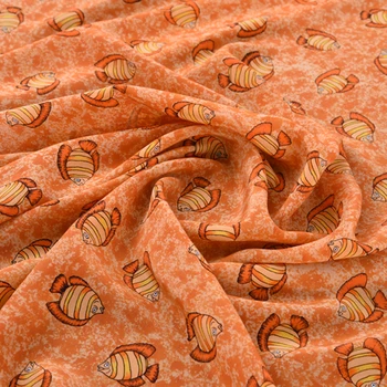 

114CM Wide 16MM Fishes Print Orange Silk Crepe De Chine Fabric for Summer Dress Shirt Cheongsam Skirt Pants Pajamas H314