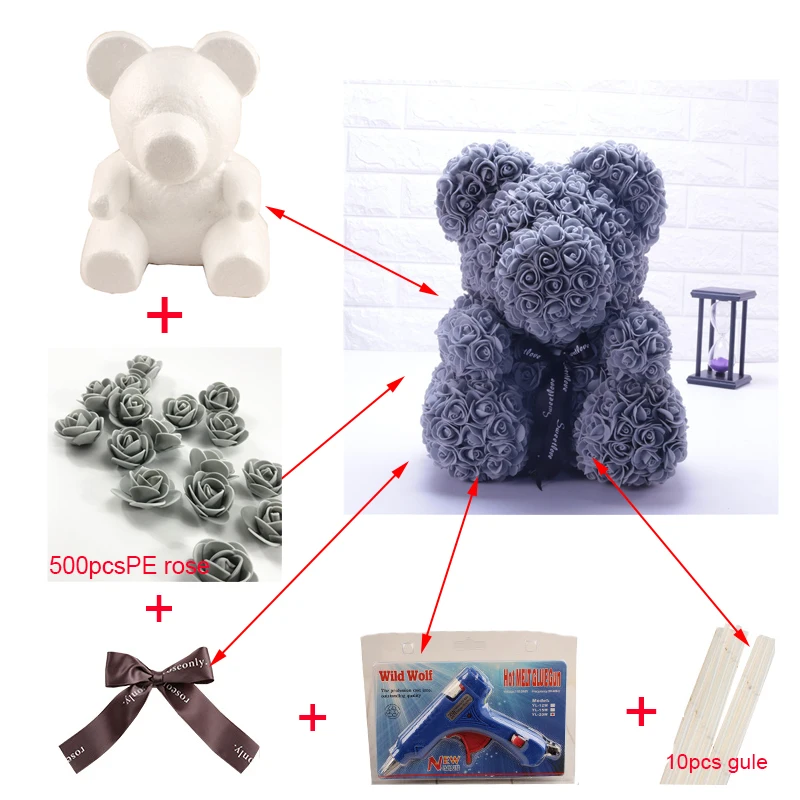 

1PC 15cm/20cm/35cm DIY TOY Plastic Bear Roses Artificial Rose Flower Bear Luck Dog Mold Foam Rose Bear Mold