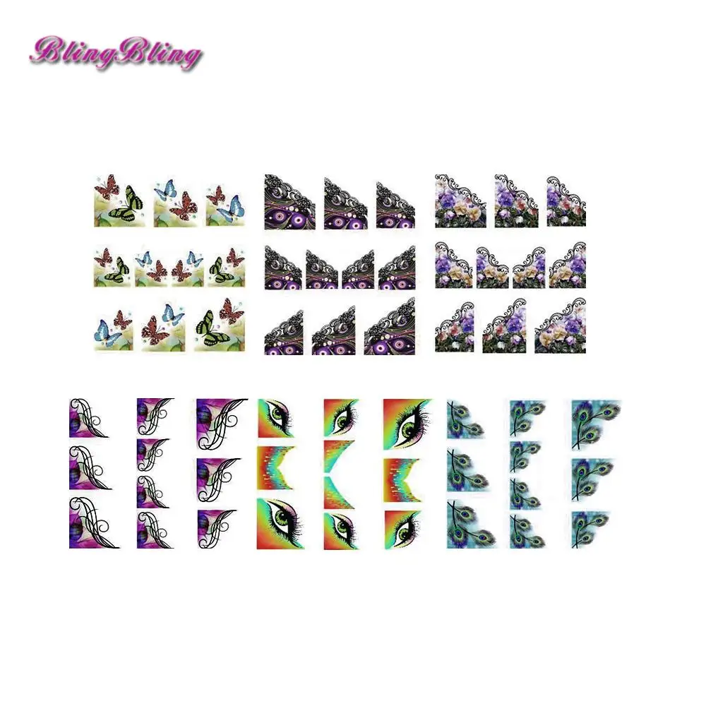 6 sheets Nail Stickers Set Water Transfer Half Wraps French Manicure Fingernail Decal Butterfly Flower Feather Nails Art Designs