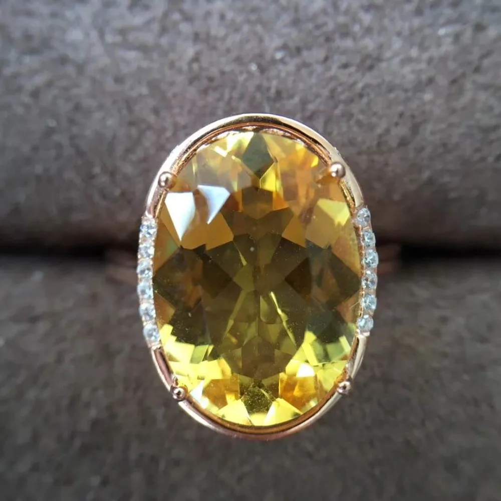 

Natural color Citrine Ring 925 silver rose golden Free mailing