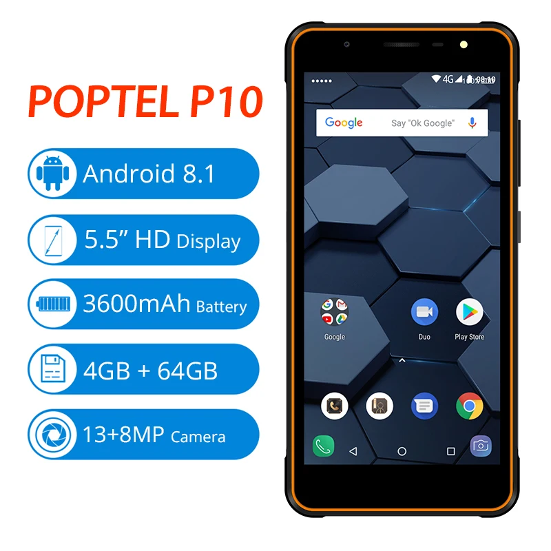 Оригинальный POPTEL P10 5 ''HD Android 8 1 мобильный телефон с водонепроницаемым корпусом