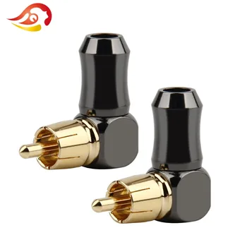 

QYFANG Gold Plated Pure Copper Audio Adapter L-type 90-degree Curved RCA Right-angle Elbow Speaker Converter Plug Wire Connector