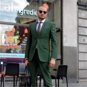 

2019 Prom Casual Style Green Mens Suits For Wedding 2 Piece (Jacket+Pants) Slim Fit Tailored Made Groom men suit Tuxedos Blazer
