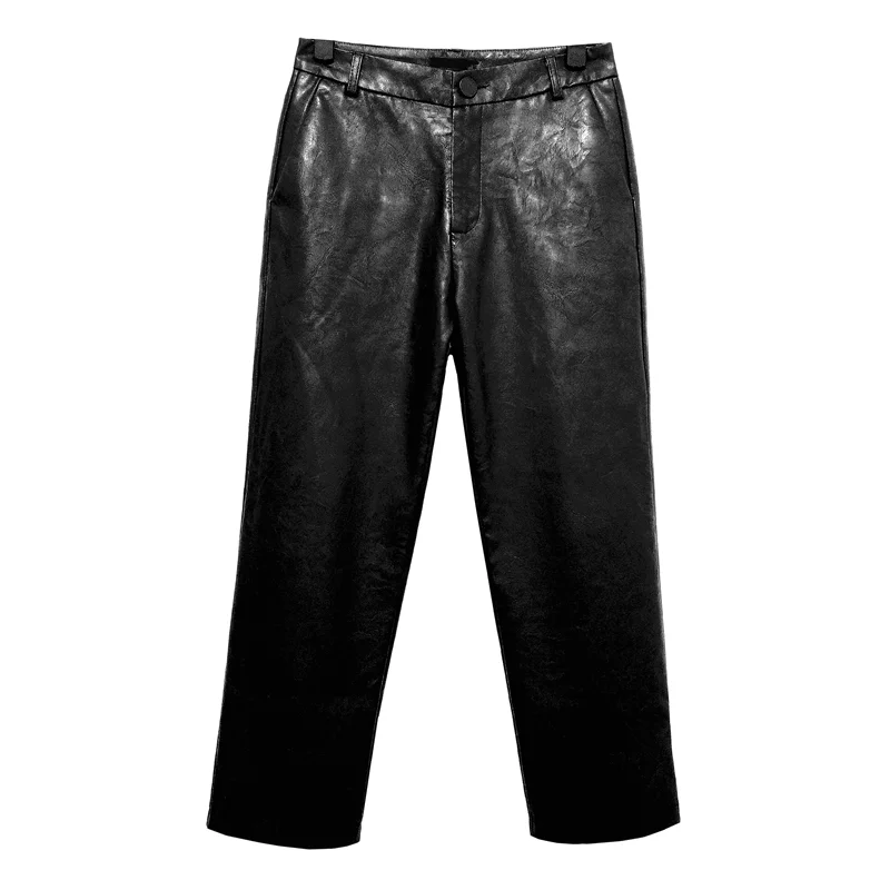 Otoño Exterior Nueve Cintura Femenino 1 Femeninos Pantalones Pu Jeans Recta Desgaste De Alta Invierno Cuero E Puntos 5yq88x6AwS