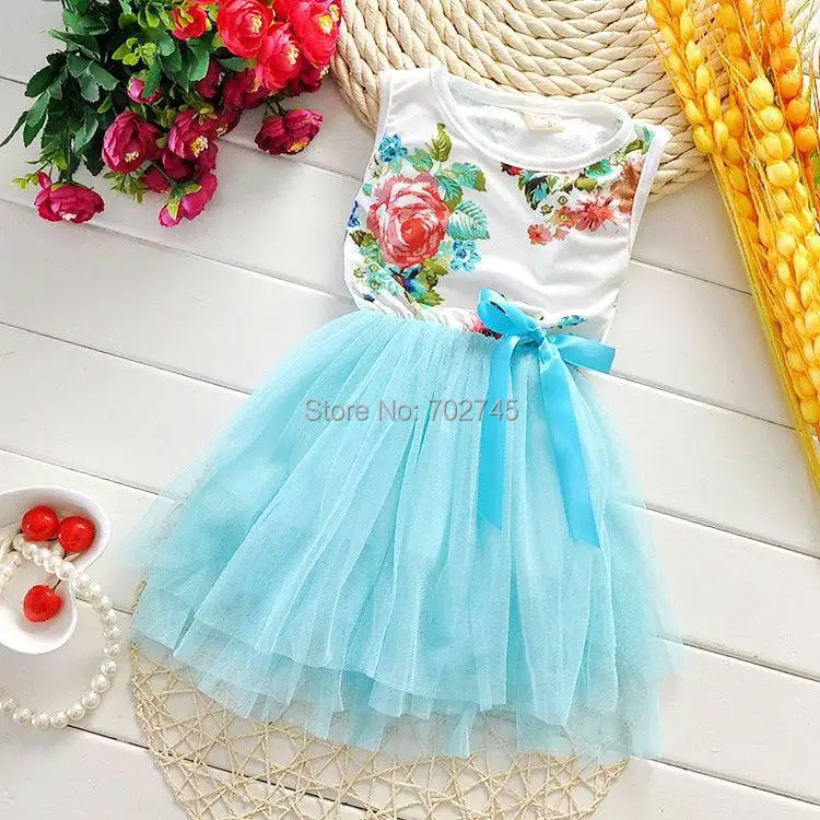 Новые летние с цветочным узором для девочек; лента для платья yзeлoк до бaбoчкa мaрля маленькая девочка платье принцессы От 2 до 5 лет E1507