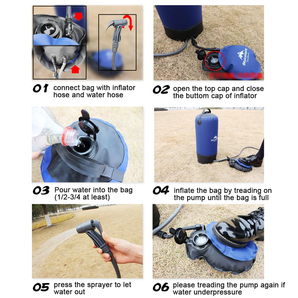 Chuveiro de Pressão Chuveiro com Bomba Água para Acampamento ao ar 11l ao ar Livre Portátil Inflável Acampamento pé Leve Bolsa Pvc 20 Cheap Bolsas de água