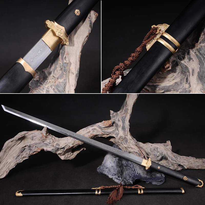 

Chinese Sword Tang Dynasty Straight Blade Sword Damascus Folded Steel Hand-made very sharp Japanese Samurai Sword Katana