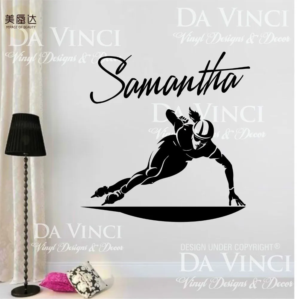 Goedkoop Ijs Schaatsen Speedskating Custom Meisje Naam Muur Gepersonaliseerde Vinyl Sticker