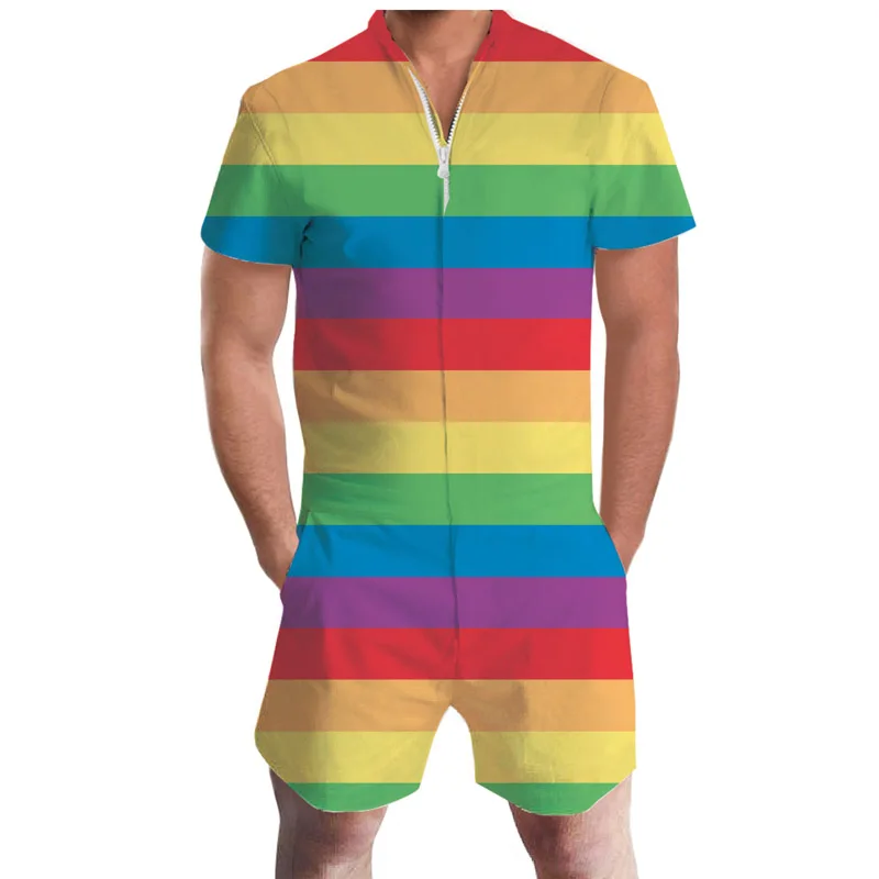 New Pride Romper Summer Drink Beer Rainbow Men Romper 3D Graphic Romper Casual Zipper Jumpsuit Overalls USA Flag Beach Men's Set New Pride Romper Summer Drink Beer Rainbow Men Romper 3D Graphic Romper Casual Zipper Jumpsuit Overalls USA Flag Beach Men's Set