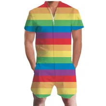 New Pride Romper Summer Drink Beer Rainbow Men Romper 3D Graphic Romper Casual Zipper Jumpsuit Overalls USA Flag Beach Men's Set