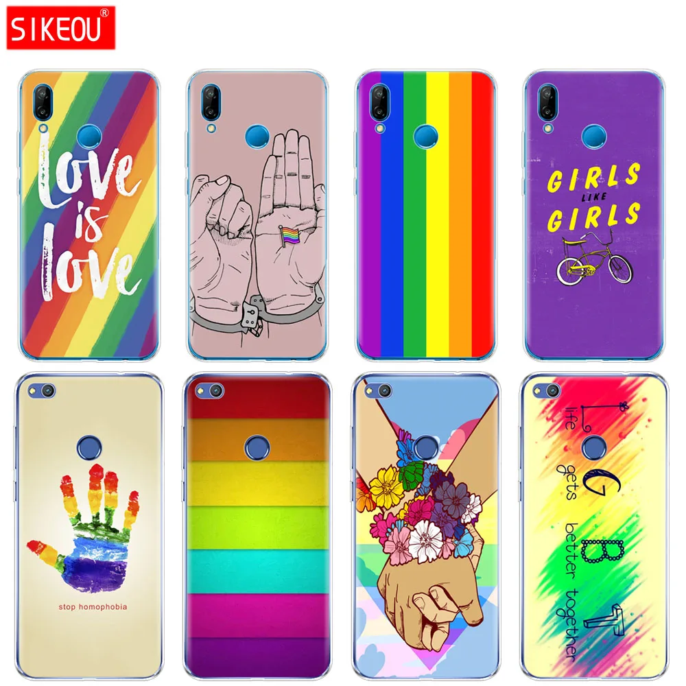 

Silicone Cover Phone Case For Huawei P20 P7 P8 P9 P10 Lite Plus Pro 2017 p smart 2018 Gay Lesbian LGBT Rainbow Flag