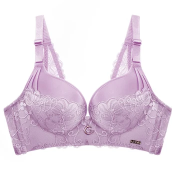 

Liva Girl Summer Light Purple No Steel Ring 3/4 Cup Gathered Bra Sexy Comfort New Beauty Back Lingerie Lace Stitched Bra