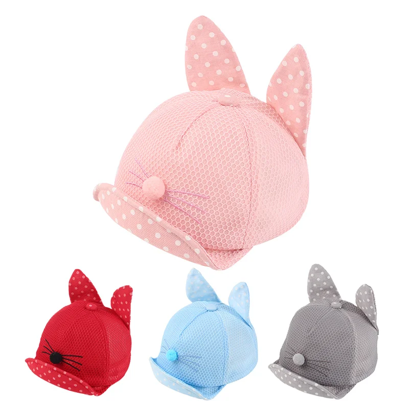 New Baby Baseball Caps Solid Cat Hats For Girls Boys Sun Hat With Ears Spring Summer Dot Baby Caps Baby Photography Props 2017 (24)