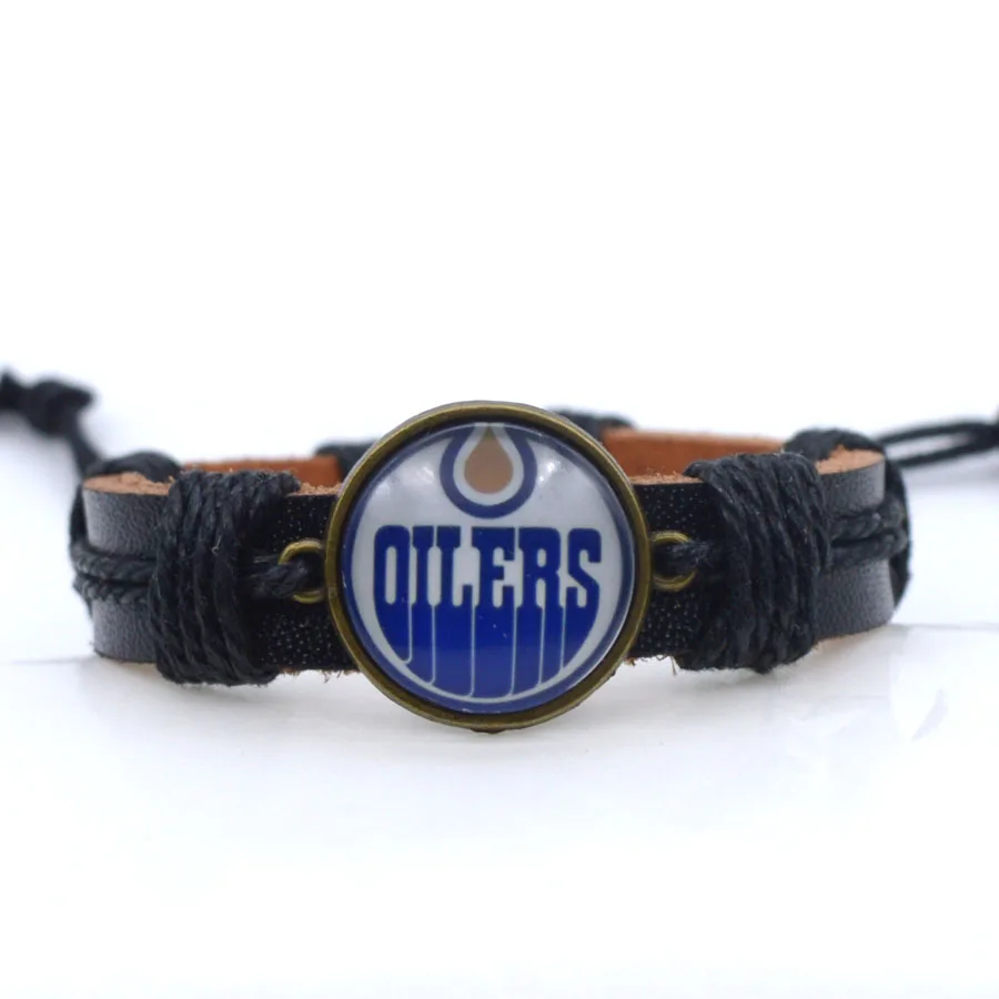 NHL Edmonton Oilers Charms Leather Bracelets Sports Ice Hockey Silk