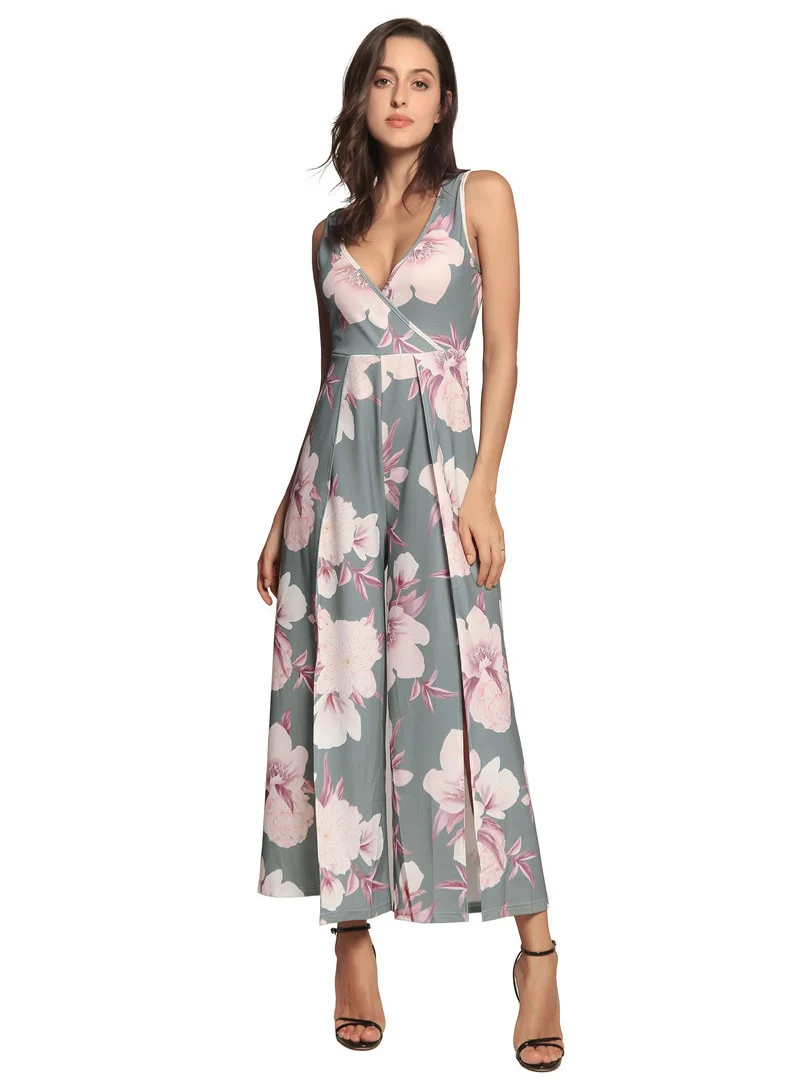 Gladiolus Hot Summer Jumpsuit Women 2019 V Neck Floral Print Split Long Pants Beach Sexy Jumpsuits 2019 Rompers Womens Jumpsuit (31)