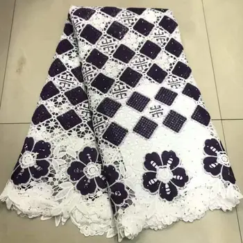 

2019 Latest African French Tulle Lace Fabric Embroidered High Quality French Stones Guipure Tulle Lace Fabrics 5 Yards