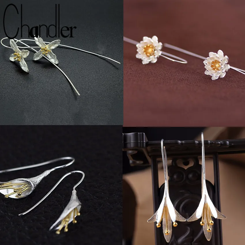 silver Long Flower Earrings For Women New Design Lovely Girls Gift Statement Jewelry Pendientes Plata 925 Wholesale
