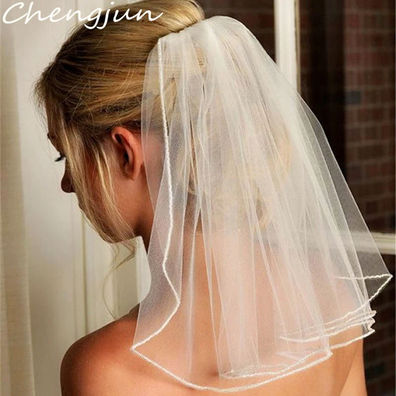 

Chengjun Europe Style Simple Cheap White Cut Edge Wedding Accessories Bridal Mini Veil