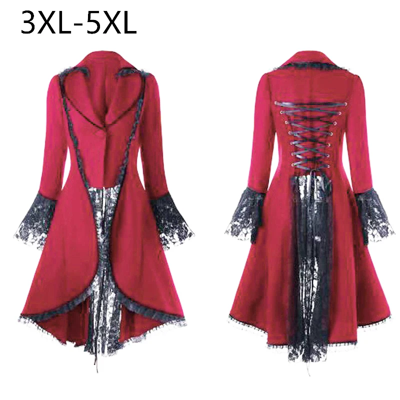 

Womens Steampunk Victorian Gothic Coat Jacket Lace Medieval Maxi Dress 3XL-5XL