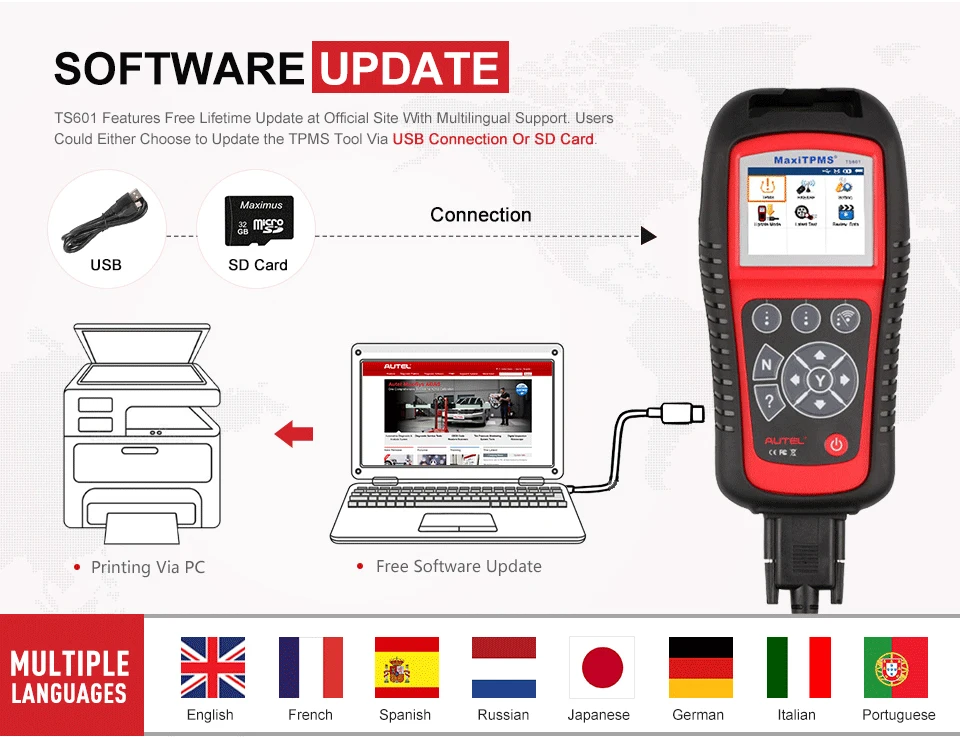 AUTEL TS601 коннектор для прибора диагностики активировать MX датчики 433 MHz 315 МГц ЭБУ перепрограммировать OBD OBD2 сканер