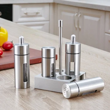 

5Pcs/Set Stainless Steel Spice Rack Cruet Condiment Spice Jars Set Salt and Pepper Seasoning Cooking Kitchen Tool Drop Shipping
