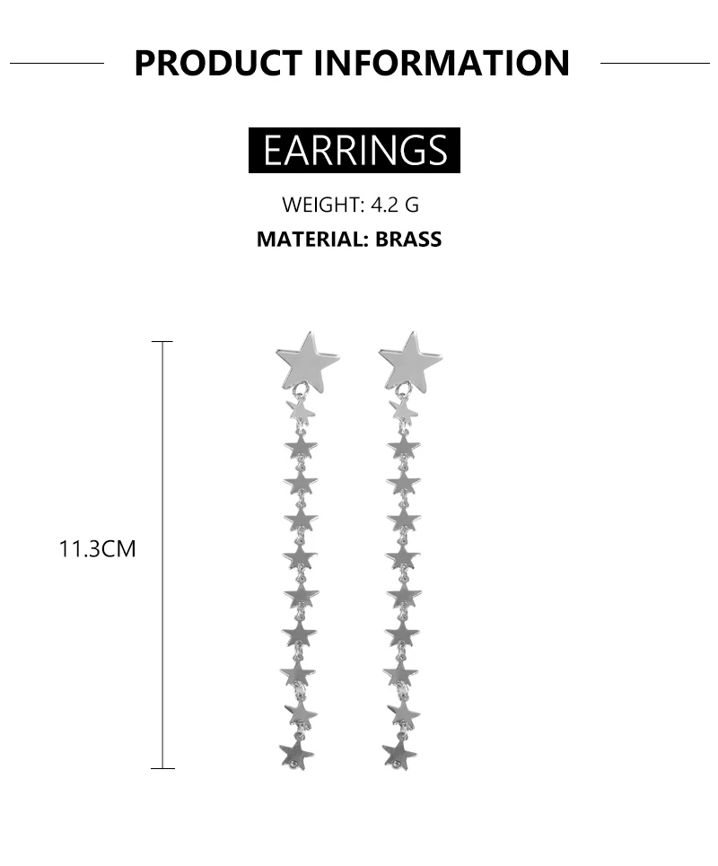 Горячая Распродажа, длинные висячие серьги с несколькими звездами для девочек, Винтажные серьги в богемном стиле из серебра, золота, металла
