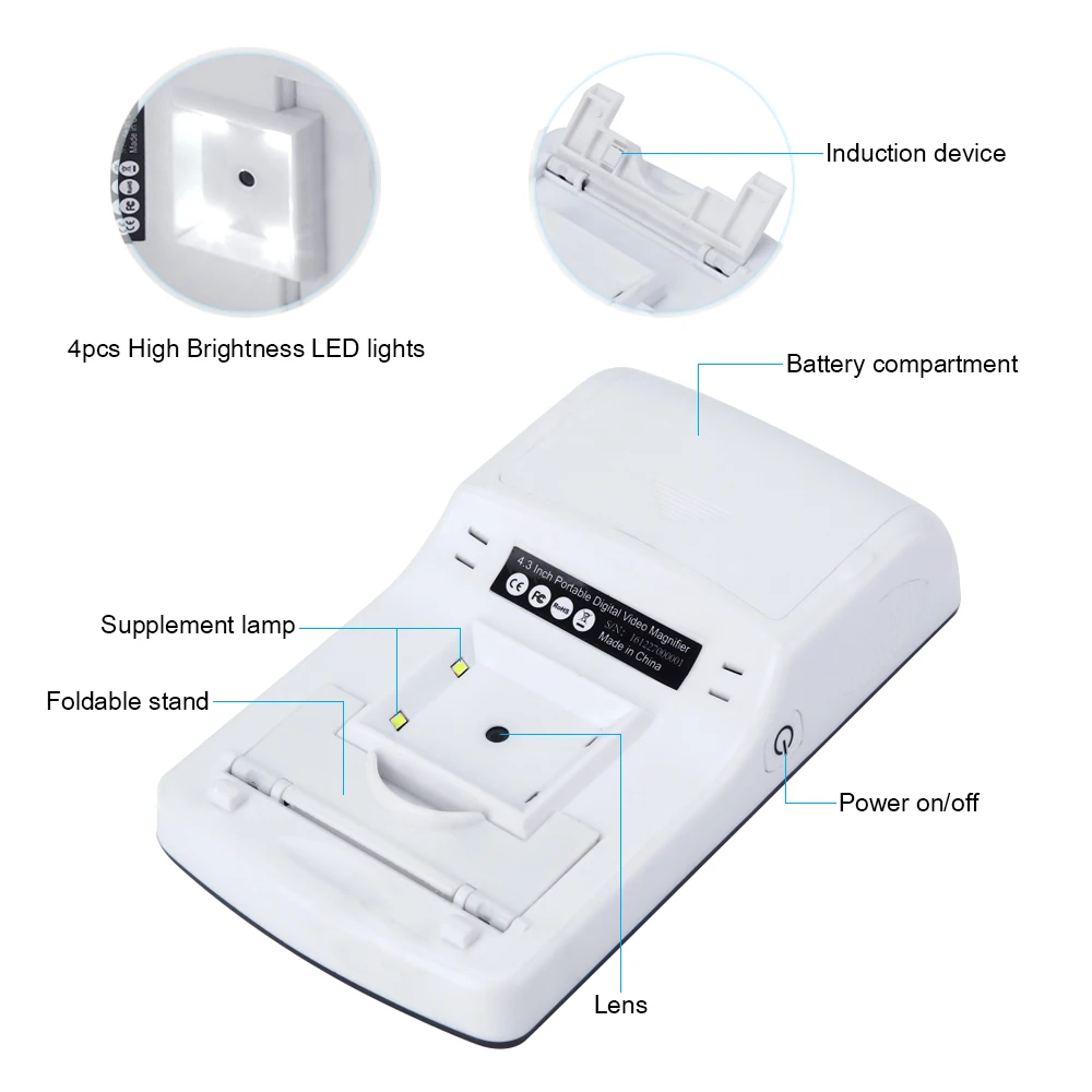 4,3 дюймов 6x-16x цифровой видеолупа увеличительное стекло оптические инструменты электронный лупа для чтения Поддержка AV выход к ТВ