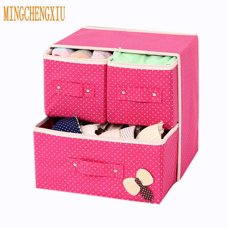 

Two-tier 3 Drawer Foldable Bra Storage Box Closet Drawer Cases for Clothes Intimate Bra Underwear Organizer Container Storage