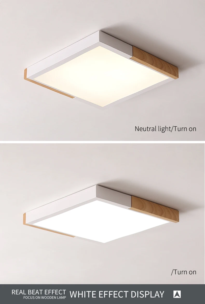 AIBIOU квадратный светодиодный потолочный светильник для гостиной, металлический каркас, 220 В, потолочный светильник, монтируемый на поверхности, Деревянный светильник для спальни