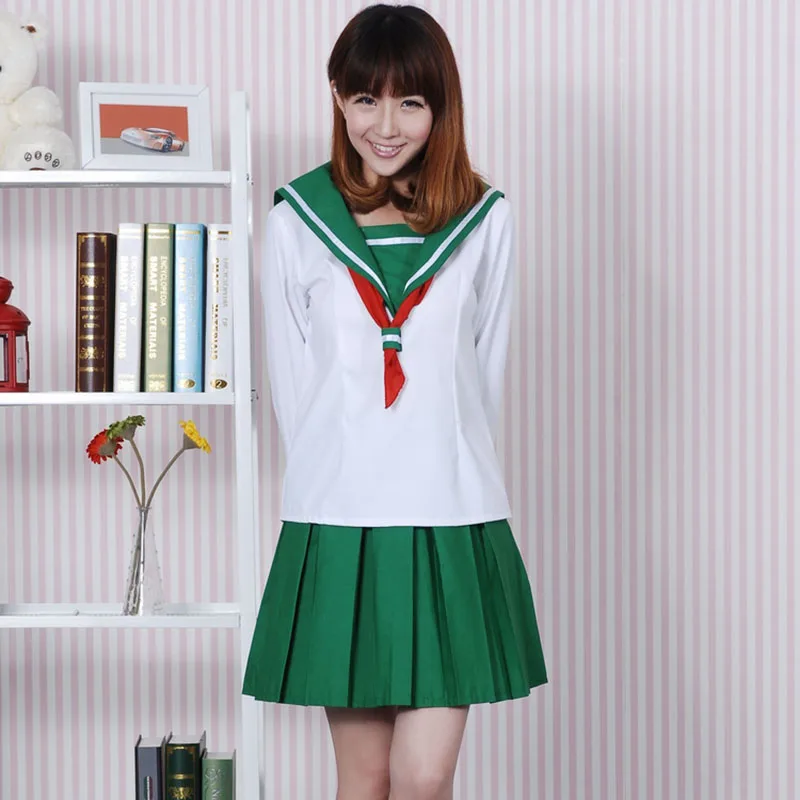 S-XL аниме Inuyasha Higurashi Kagome косплей костюм белый зеленый короткая школьная форма