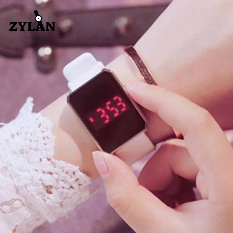 

ZYLAN Digital LED Rectangle Women Electronic Watches Candy Colors Rubber Ladies Sports Wristwatch Girls Boy Men Clock