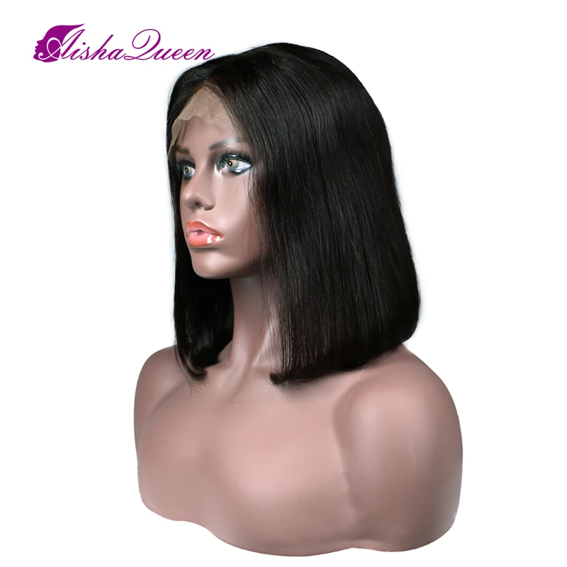

Short Bob Full Lace Human Hair Wig Brazilian Natural Straight Natural Color Glueless Full Lace Wigs 130% For Women